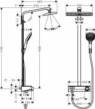 Душевая система HANSGROHE Raindance Select E 360 Showerpipe EcoSmart 27287400. Фото