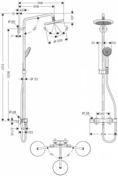 Душевая система HANSGROHE Croma 220 Showerpipe 27185000. Фото
