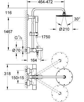 GROHE 27641000 Rainshower Душ.сист.с терм.д.ванны,450мм. Фото