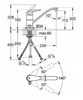 Смеситель для мойки GROHE Eurodisc 33312001. Фото