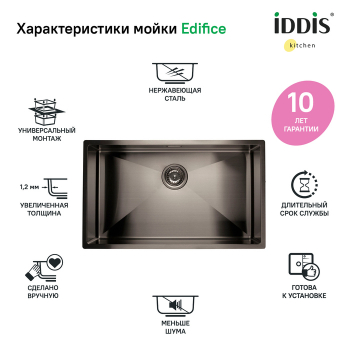 Мойка нерж. сталь универсального монтажа графит 740*440  Edifice IDDIS EDI74G0i77. Фото