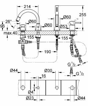 GROHE 19936AL0 Grandera Смеситель однорычажный для ванны на 4 отвесртия. Фото