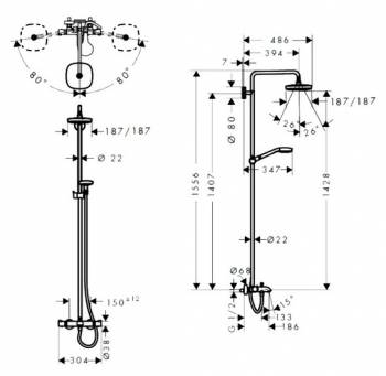 Душевая система HANSGROHE Croma Select S 180 2 jet 27351400. Фото