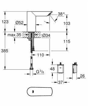 Смеситель для раковины GROHE 36452000 Bau Cosmopolitan E, хром. Фото