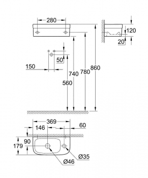 Раковина подвесная GROHE Euro Ceramic 37х18 39327000. Фото