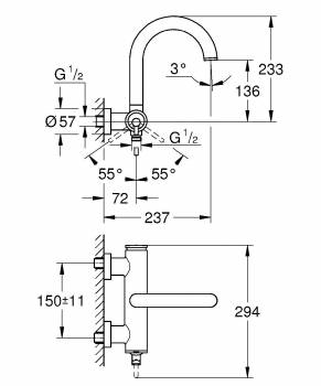 GROHE 32652003 Atrio New Смеситель однорычажный для ванны, настенный монтаж. Фото