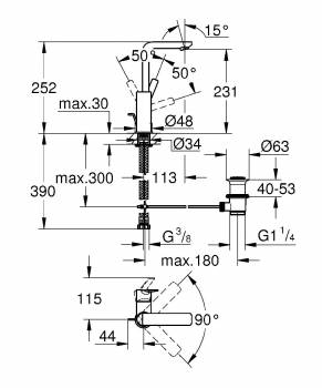 GROHE 23296001 Lineare New Смеситель однорычажный для раковины, высокий излив, со сливным гарнитуром. Фото