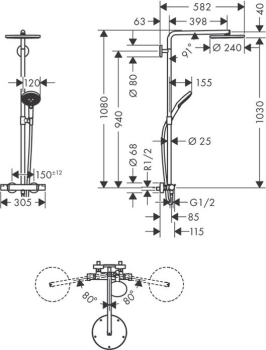 Душевая система Hansgrohe Raindance Select S Showerpipe 240 1jet PowderRain с термостатом 27633000, хром. Фото