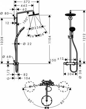 Душевая система HANSGROHE Raindance Select Ecosmart Showerpipe 240 27116000. Фото