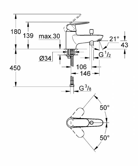 GROHE 32836000 ESM Cosmo Смеситель для ванны, на бортик. Фото