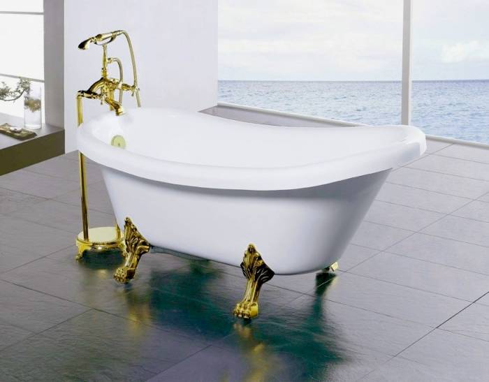 Акриловая ванна GEMY G9030-A фурнитура золото. Фото