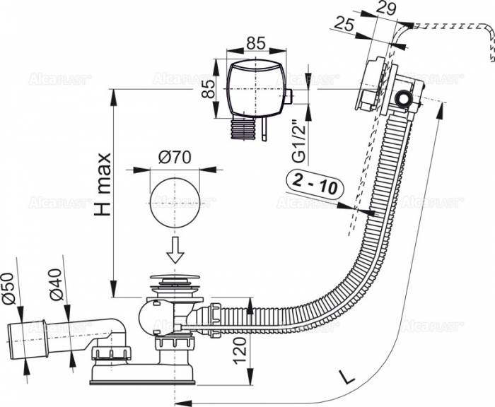 Слив-перелив ALCAPLAST A564CRM1 (80 см). Фото