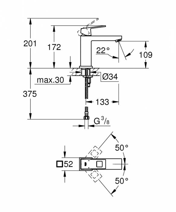 Смеситель для раковины GROHE Eurocube 23446000. Фото