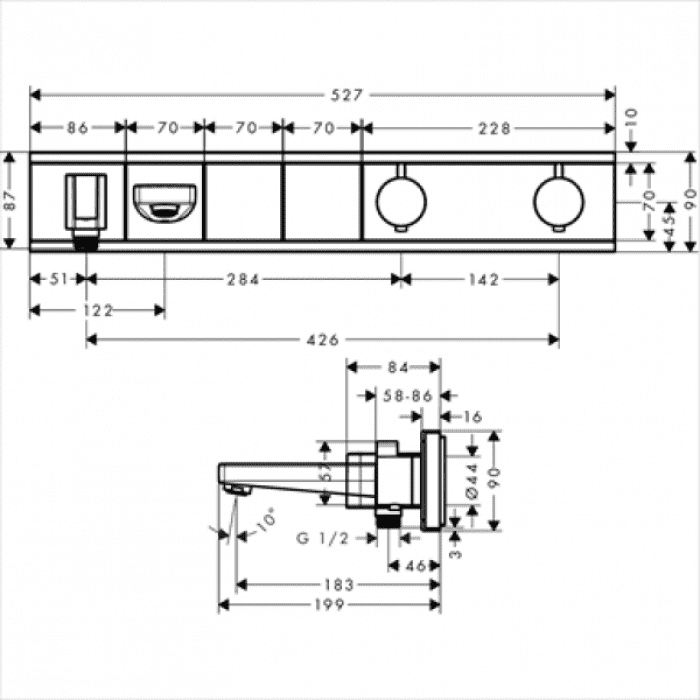 Панель для ванны HANSGROHE RainSelect с 2 кнопками 15359000. Фото
