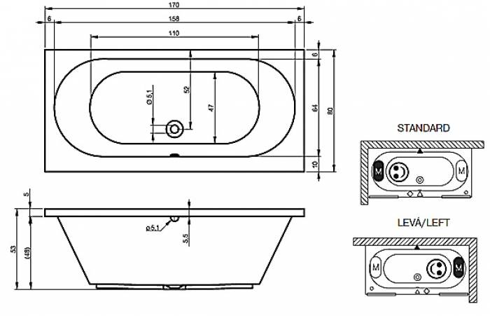 Ванна акриловая RIHO Carolina 170x80 BB53005. Фото