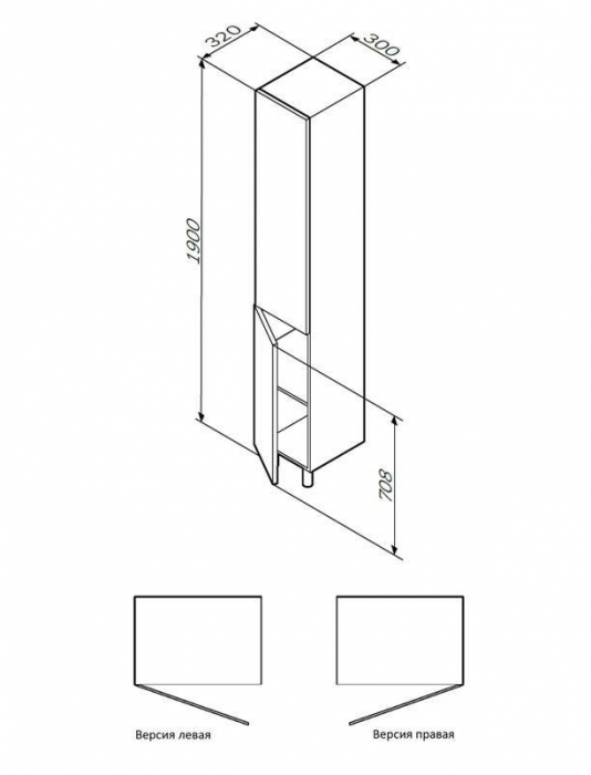 Шкаф-пенал напольный 30 см, правый, белый глянец AM.PM Gem M90CSR0306WG. Фото