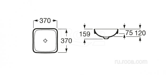 Раковина накладная ROCA Inspira Square 37x37 32753R000. Фото