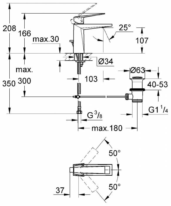 GROHE 23029A00 Allure Brilliant Смеситель для раковины, сливной гарнитур. Фото