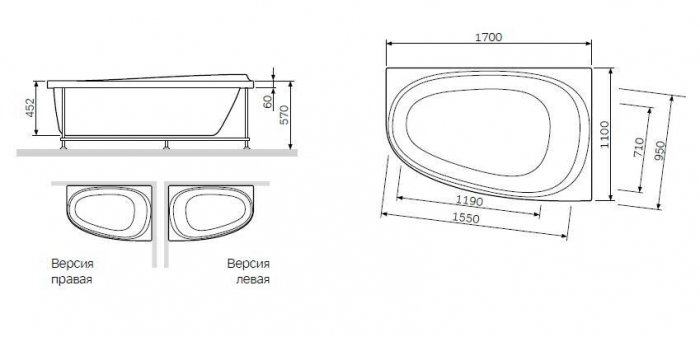 Каркас для ванны левосторонний, 170х110 см AM.PM Like W80A-170L110W-R. Фото