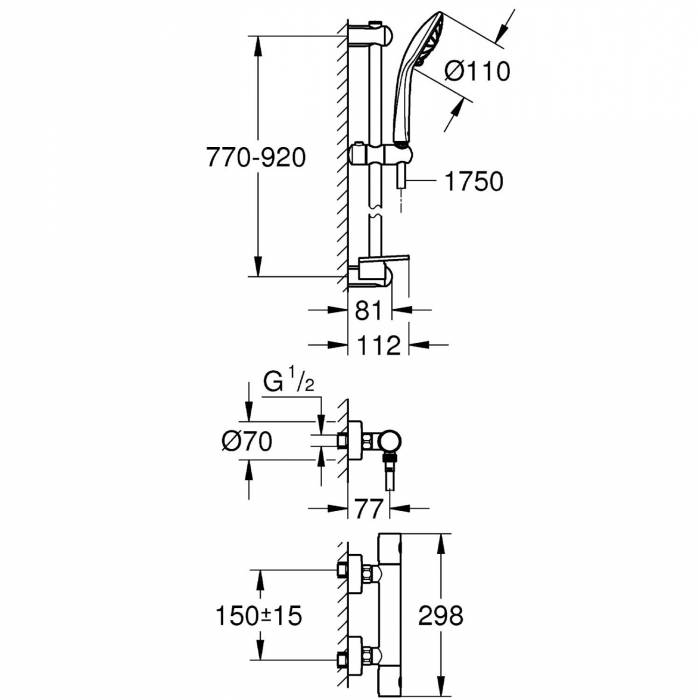 Смеситель термостатический для душа GROHE Grohtherm 1000 Cosmopolitan 34321002. Фото