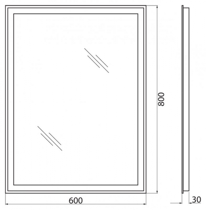 Зеркало с встроенным светильником и кнопочным выключателем BELBAGNO SPC-GRT-600-800-LED-BTN. Фото