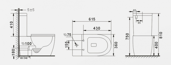 Унитаз напольный безободковый GID Tr2177BL черный глянцевый. Фото