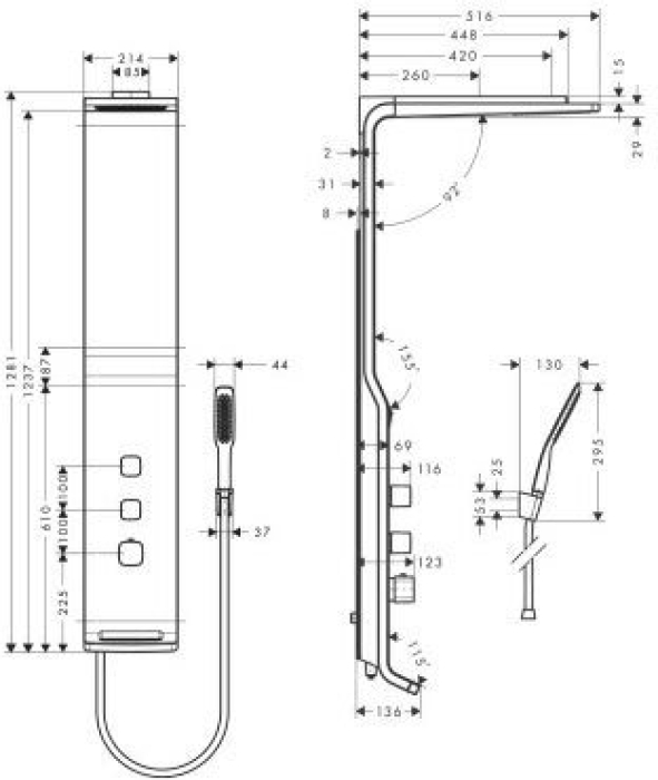 Душевая система Hansgrohe Raindance Lift матовый хром 27008000. Фото