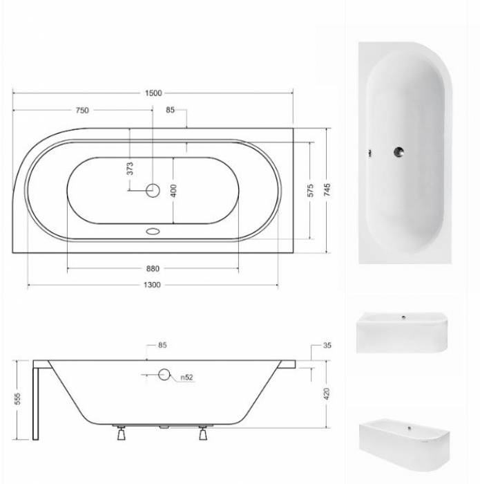 Акриловая ванна BESCO Avita 150 L WAV-150-NL. Фото