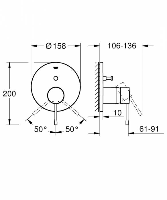 Смеситель для ванны GROHE 24058A01 Essence, темный гарфит, глянец. Фото