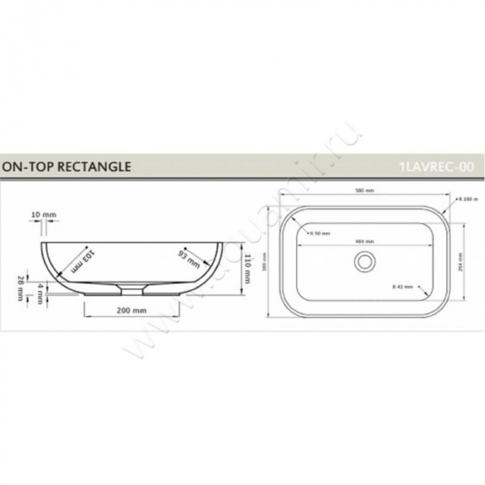 Раковина ACQUABELLA COLEZZIONI 58х38 LAVABO_ON-TOP_RECTANGLE_SLATE_CREMA. Фото