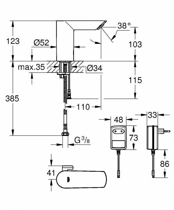 Смеситель для раковины GROHE 36453000 Bau Cosmopolitan E, хром. Фото