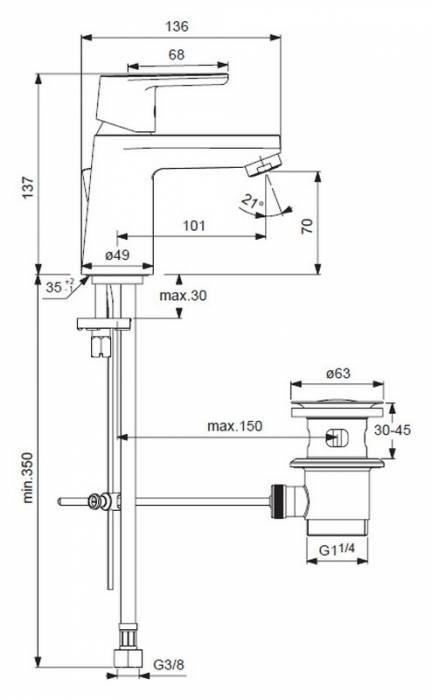 Смеситель для раковины IDEAL STANDARD Vito B0405AA. Фото