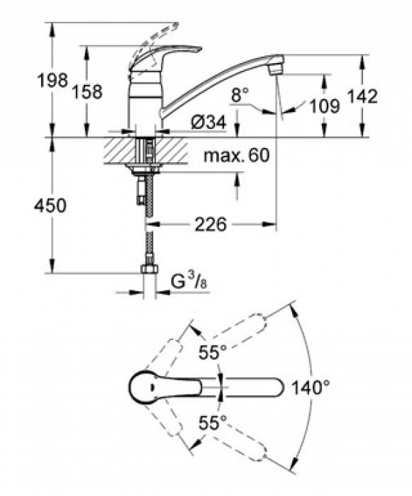 Смеситель для мойки GROHE Eurosmart 3328100E. Фото