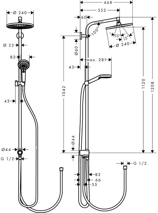 Душевая система Hansgrohe Crometta E 240 1jet Showerpipe Reno EcoSmart 27289000. Фото