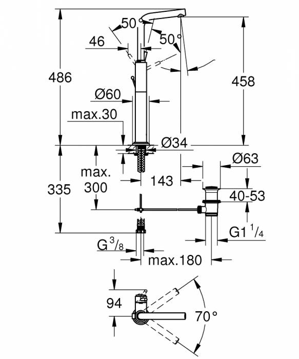Смеситель для раковины GROHE Atrio 7° 32130001. Фото