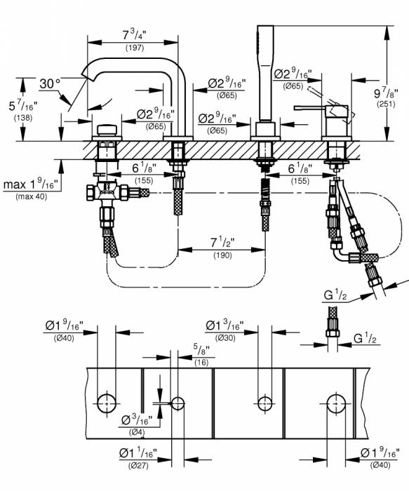 GROHE 19578A01 Essence+ Смеситель для ванны на 4 отверстия. Фото