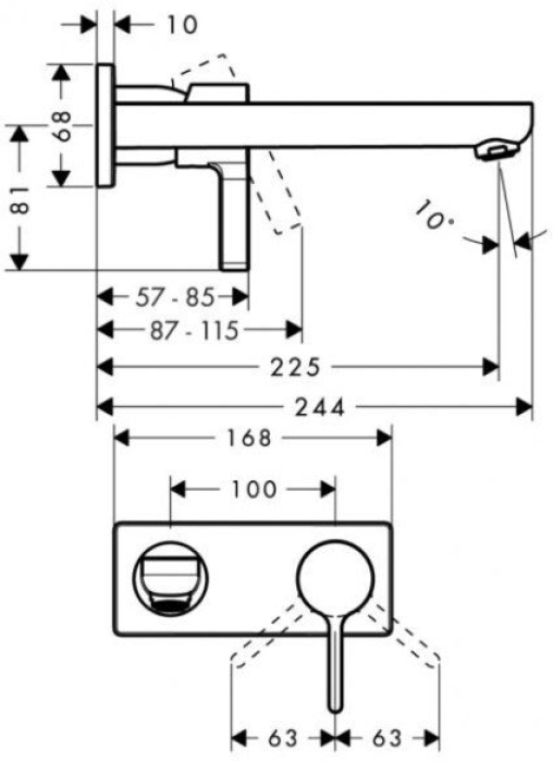 Смеситель для раковины настенный, излив 225мм Hansgrohe Metris S 31163000 хром. Фото