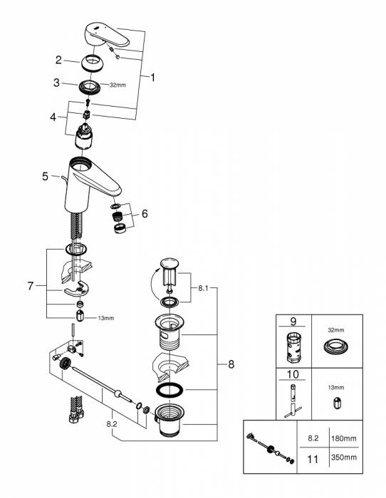 Смеситель для раковины GROHE Eurodisc Cosmopolitan 3319020E. Фото