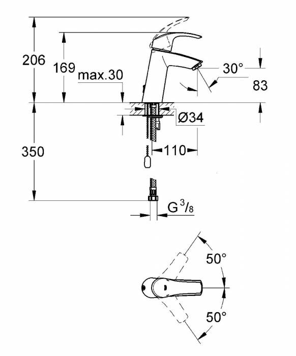 Смеситель для раковины GROHE Eurosmart 23323001. Фото