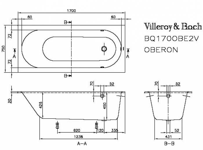 Ванна Villeroy&Boch Oberon BQ180OBE2V-01 180х80. Фото