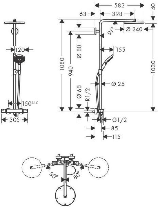 Душевая система Hansgrohe Raindance Select S Showerpipe 240 1jet P 27633670. Фото