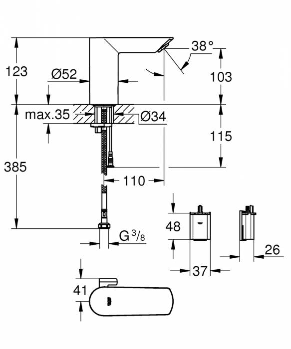 Смеситель для раковины GROHE 36451000 Bau Cosmopolitan E, хром. Фото