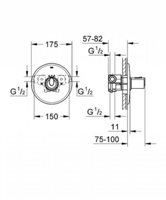 Термостат для душа GROHE Grohtherm 1000 34160000 (внешняя часть). Фото