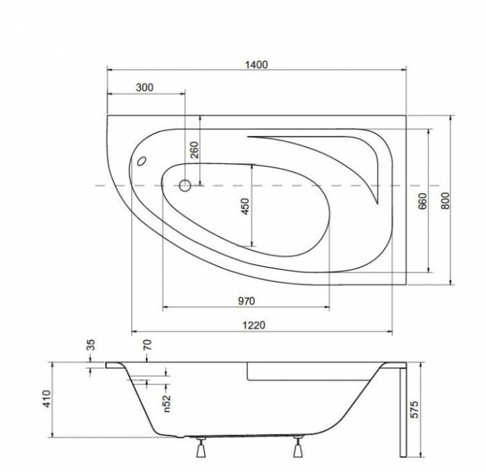 Акриловая ванна BESCO Cornea 140 P WAC-140-NP. Фото