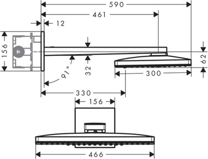 Верхний душ Hansgrohe Rainmaker Select 460 2jet 24005400. Фото