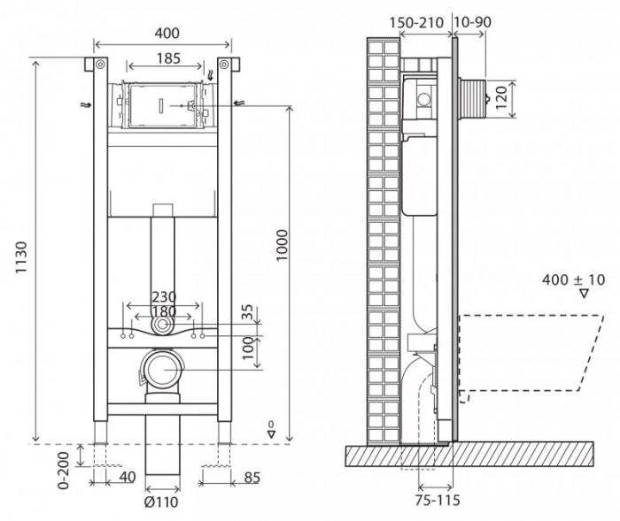 Инсталляция для подвесного унитаза BelBagno BB004-40 EXPERT. Фото