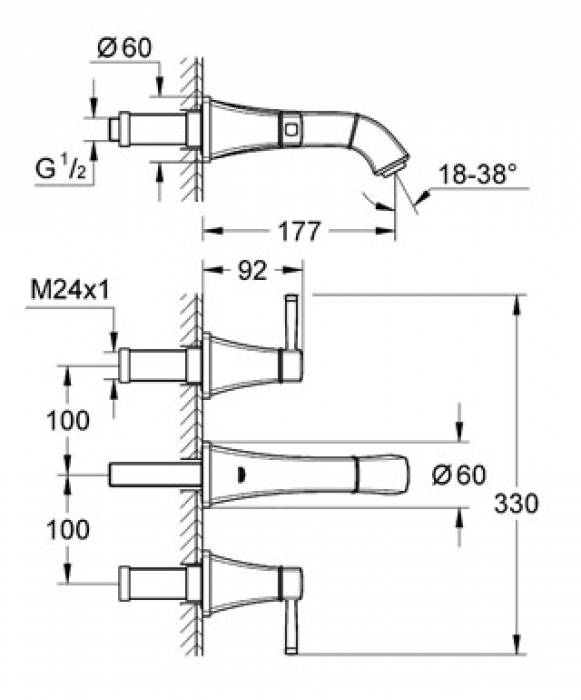 Смеситель для раковины GROHE Grandera 20414IG0 (внешняя часть). Фото