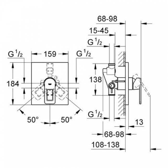 Смеситель для душа GROHE Quadra 19455000 (внешняя часть). Фото