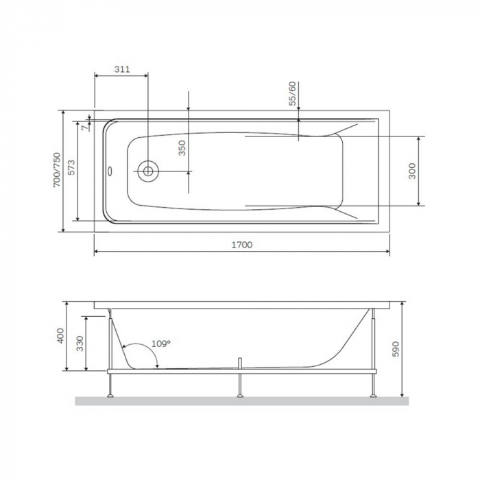 Каркас для ванны 170х70 см AM.PM Gem W90A-170-070W-R. Фото